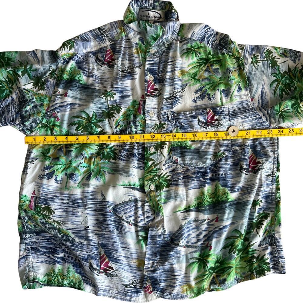Vintage New Millennium Men’s Hawaiian Shirt Large Tropical Island Sailboat Print - Picture 4 of 6